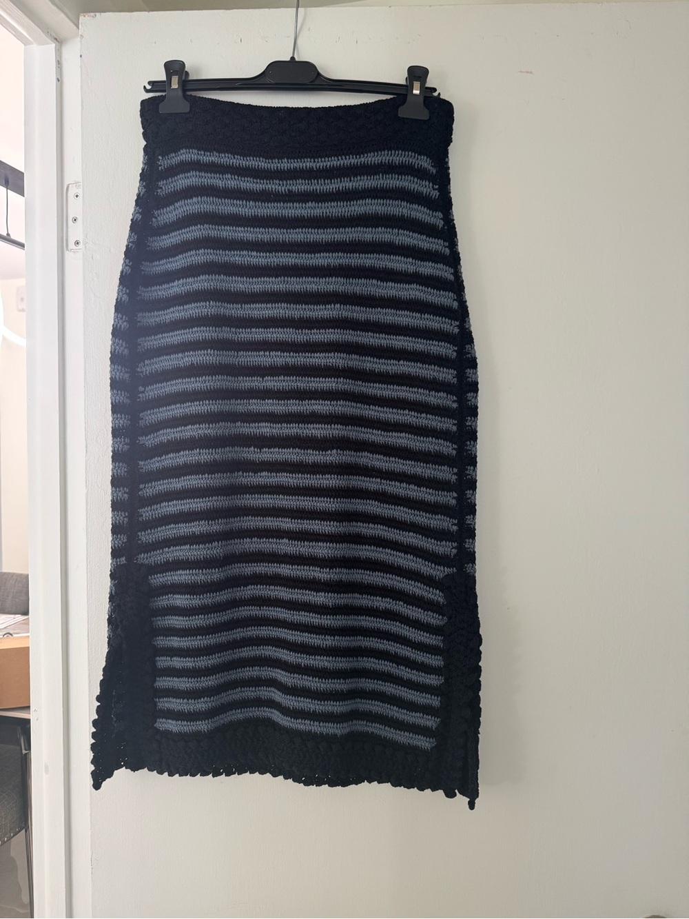 Zadig & Voltaire Black and Gray Striped Knit Maxi Skirt NWOT
